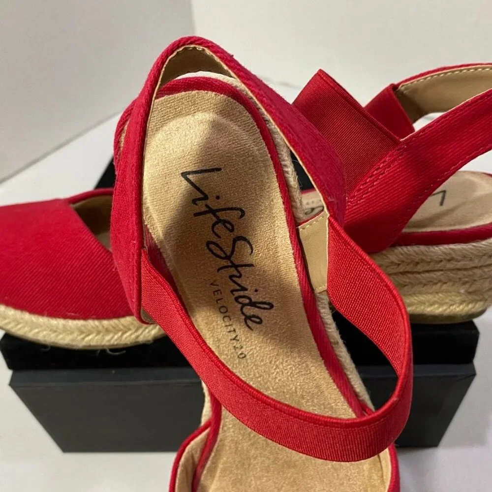 LifeStride Velocity 2.0 Red Espadrille Wedge Sandals — Women’s 6.5